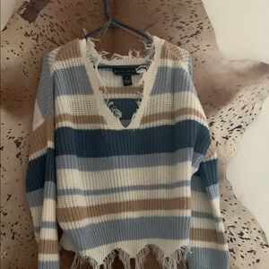 Polly & Esther Blue and White V-Neck Sweater